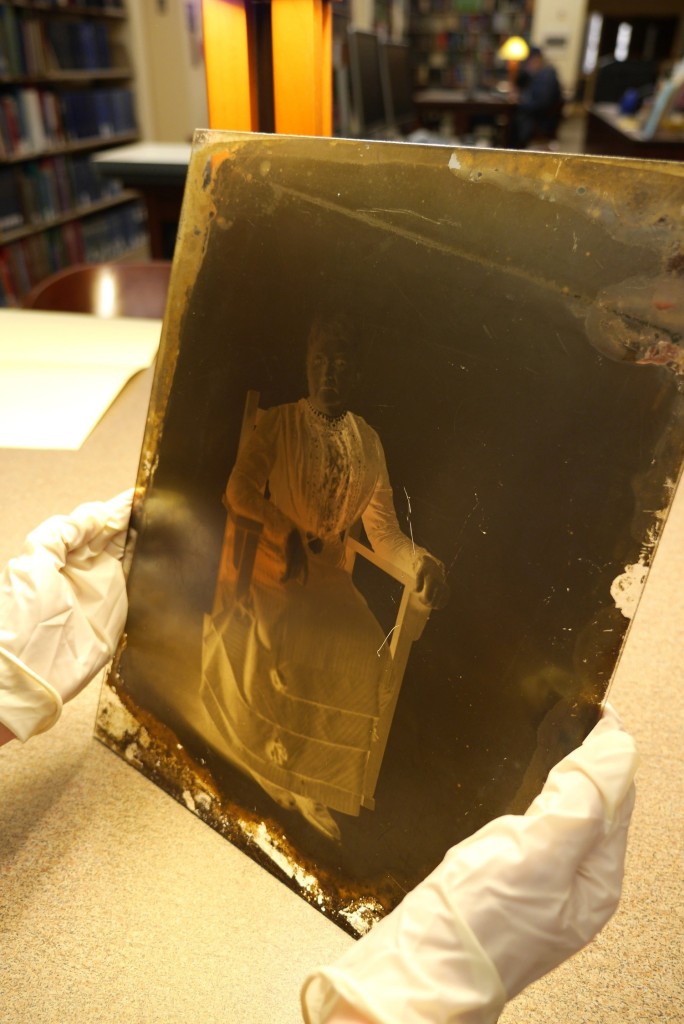 Glass plate negative showing portrait of Mother Jones