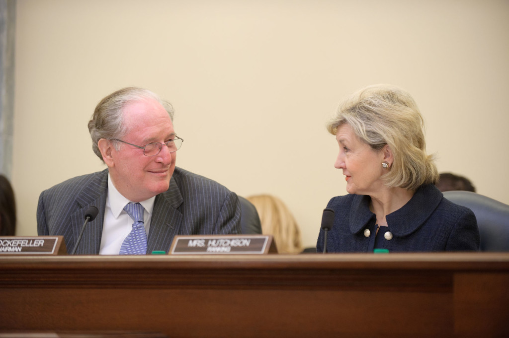Senator Rockefeller seated with Senator Kay Bailey Hutchison