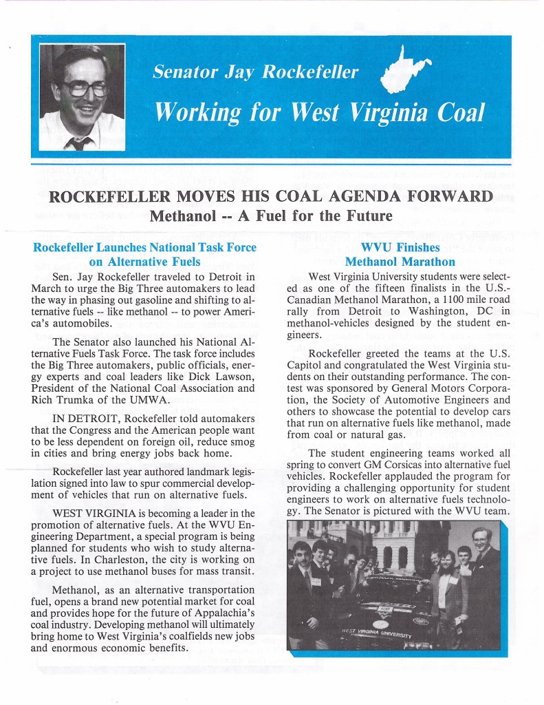 Page of a newsletter about Senator Rockefeller's Coal Agenda