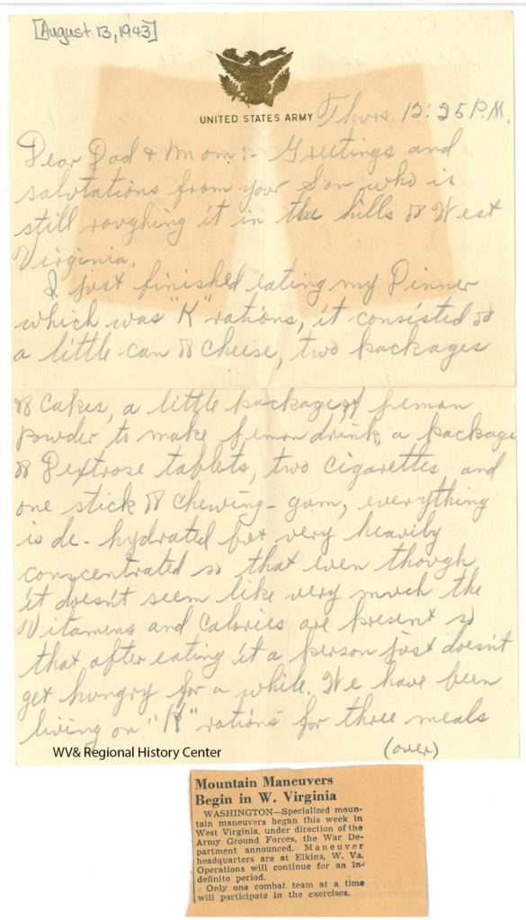 Letter from Private Ralph J. John to his parents, August 13, 1943