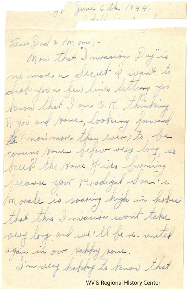 Letter from Private Ralph J. John to his parents, June 6, 1944