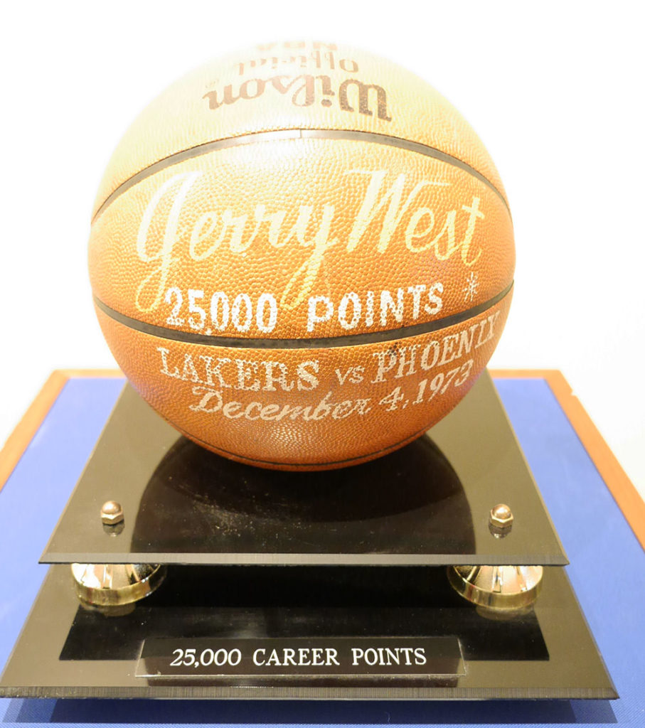 Basketball commemorating Jerry West making 25,000 points in the NBA