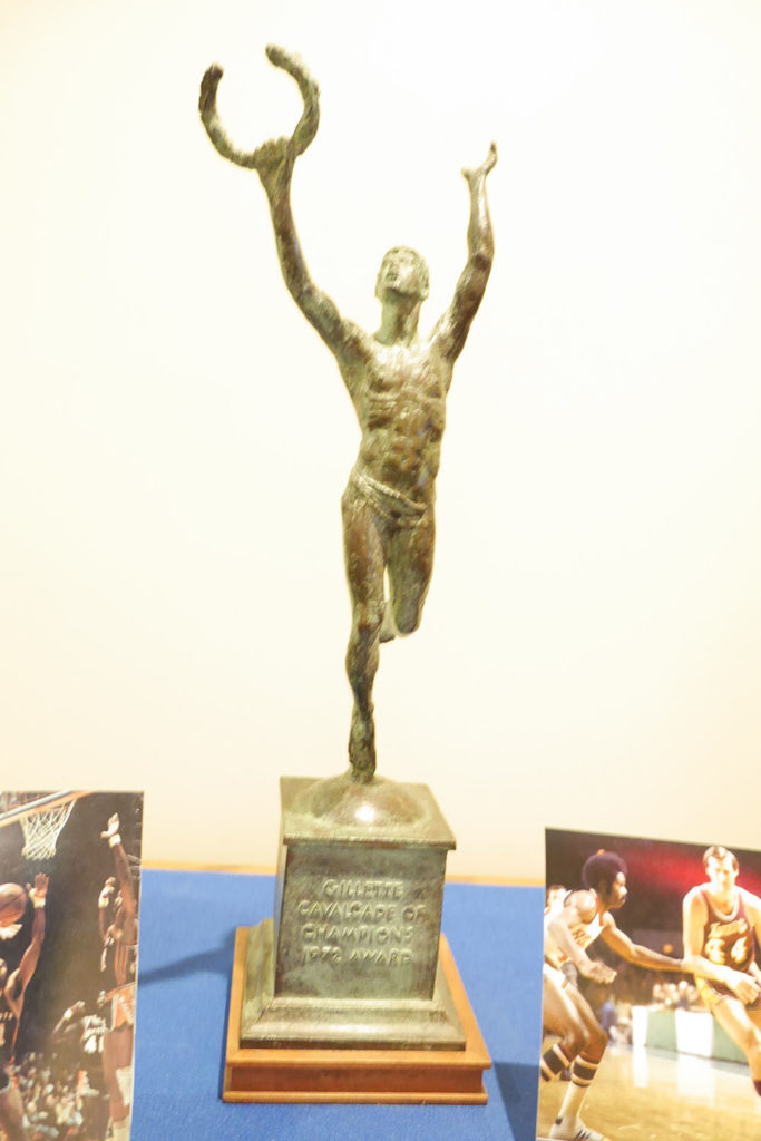 Gillette Cavalcade of Champions Award; statuette of man standing on pedstal holding laurel wreath