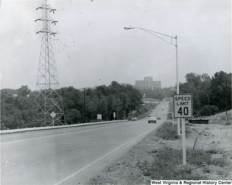 View down the completed Patteson Drive towards the Medical Center in 1966