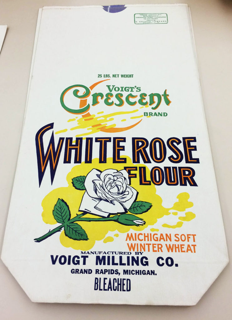 Paper flour sack for White Rose Flour of Voigt Milling Company of Grand Rapids, Michigan 