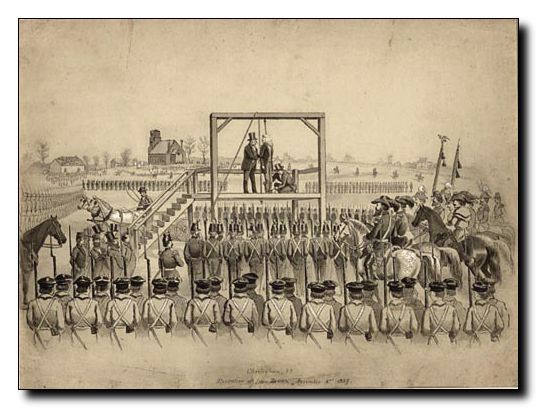 On the eve of the Civil War David Hunter Strother was possibly the best known graphic artist in America. This drawing depicts the execution of John Brown on December 2, 1859, Charleston, (West) Virginia. https://images.lib.wvu.edu/s/strother/