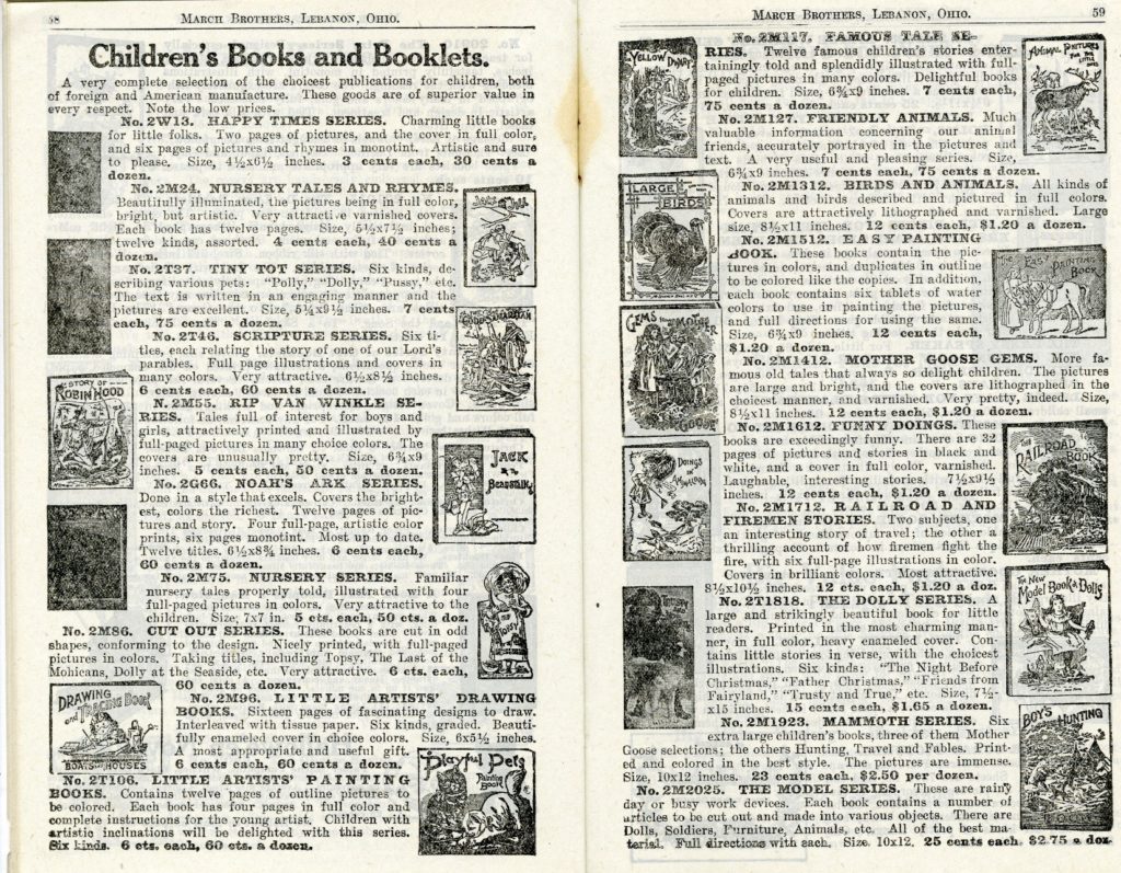 Pages 58 and 59 from the March Brothers supply catalog, 1916-1917