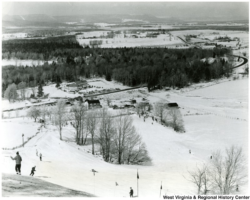 Skiers on Cabin Mountain, Canaan Valley, ca. 1963.