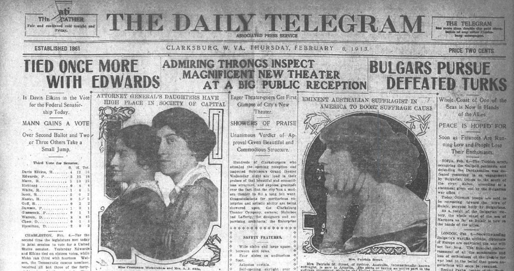 Snapshot of headlines on the Clarksburg Daily Telegram on Feb 6, 1913