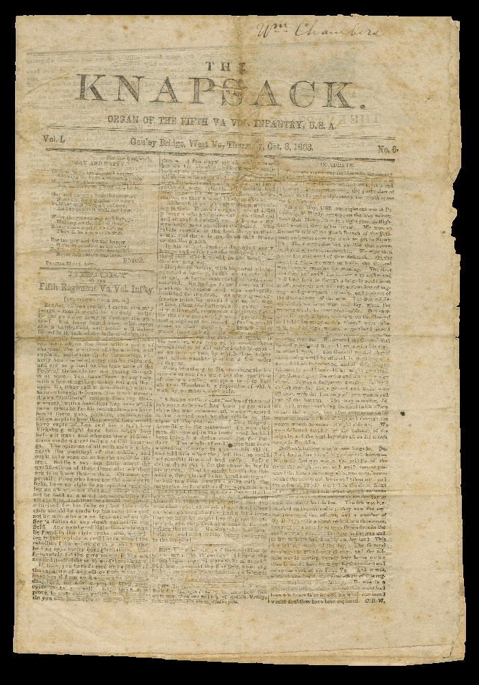 Full page image of the newspaper titled the Knapsack