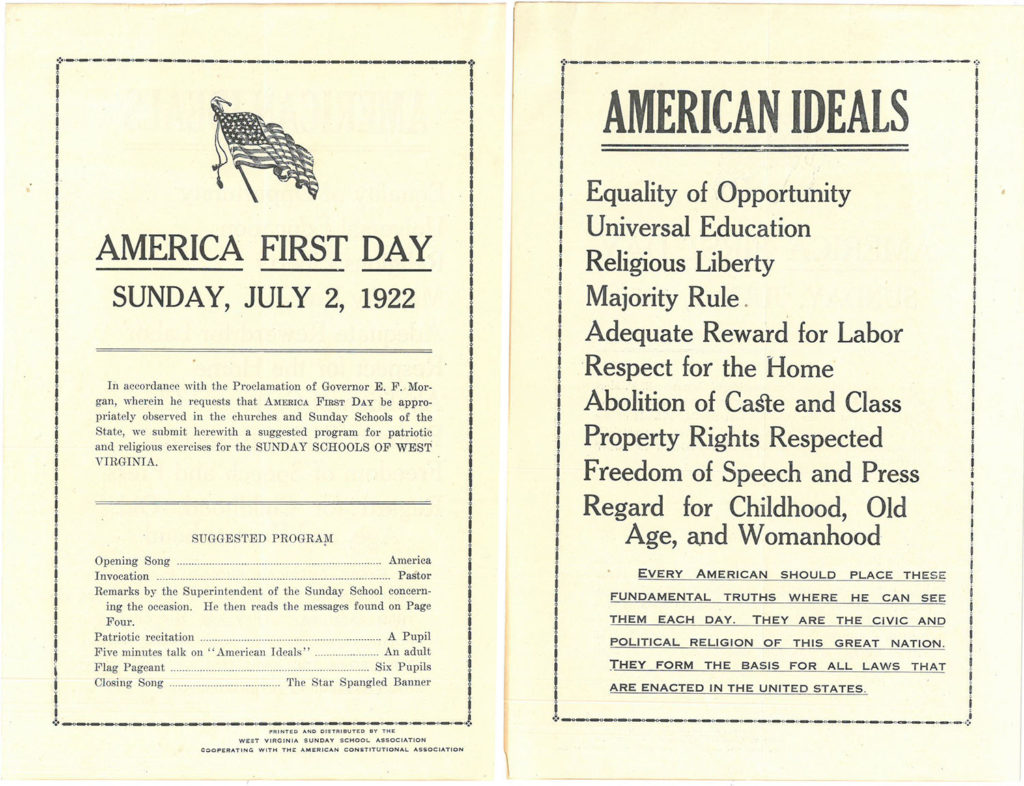 America First Day program, first and second pages