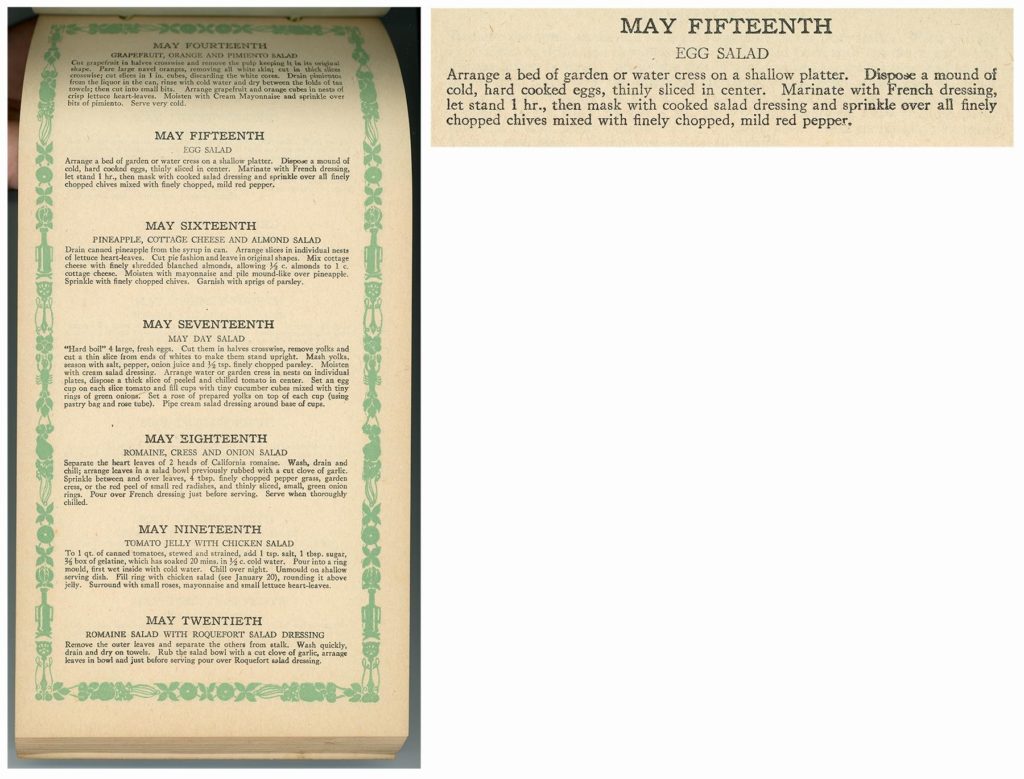 Full page and closeup image of "May Fifteenth Egg Salad" recipe