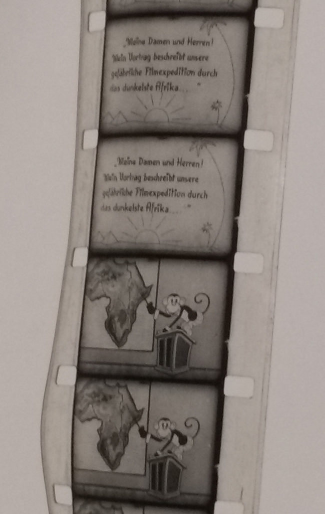 Film strip with a frame of text and a frame of animation