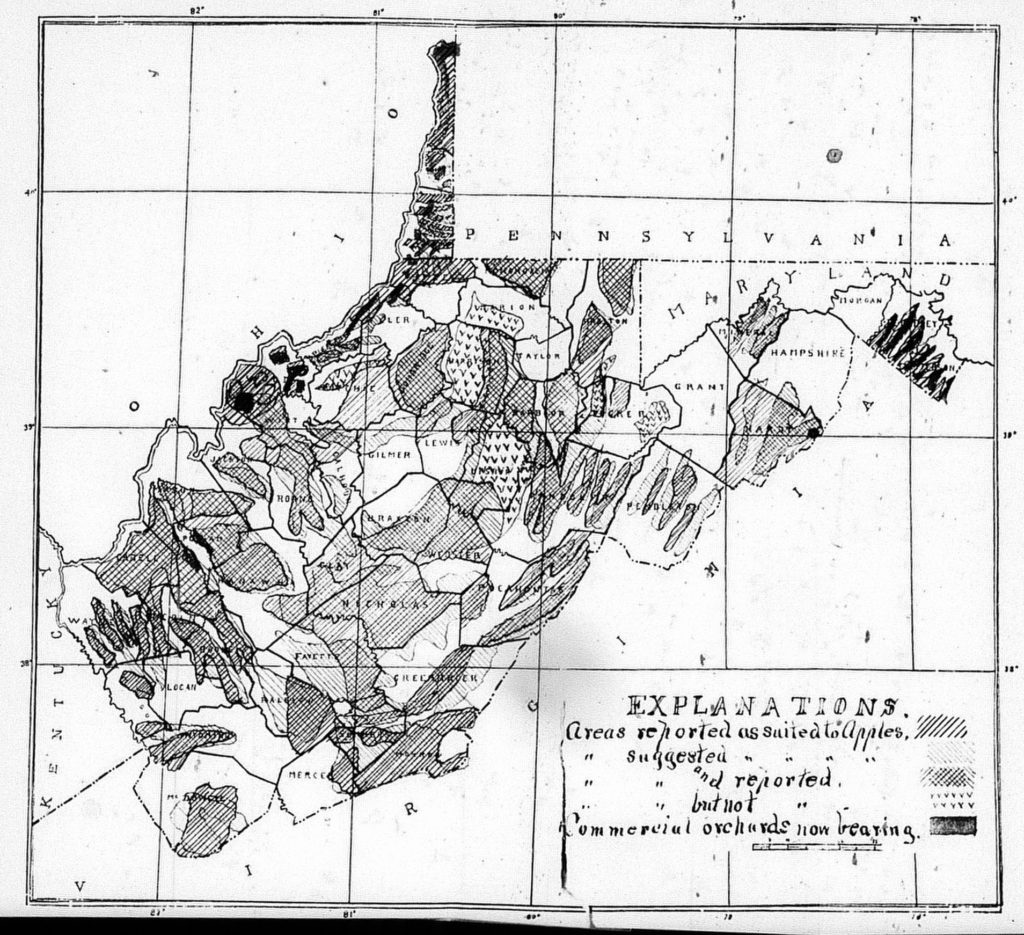 Map depicting best apple growing areas in WV
