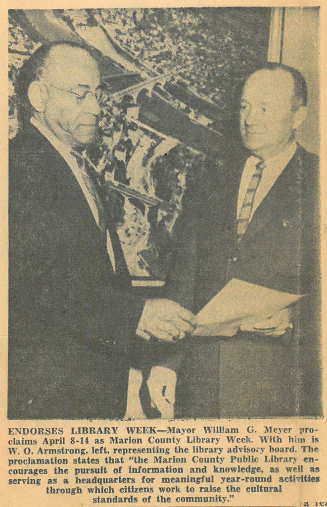 Fairmont Times-West Virginian newspaper clipping featuring Armstrong as representative of the Marion County Library Board, April 8, 1962