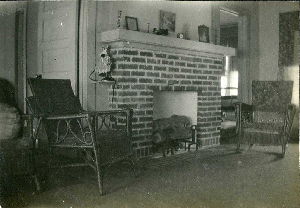 Interior of Minter home in Nitro, showing fireplace