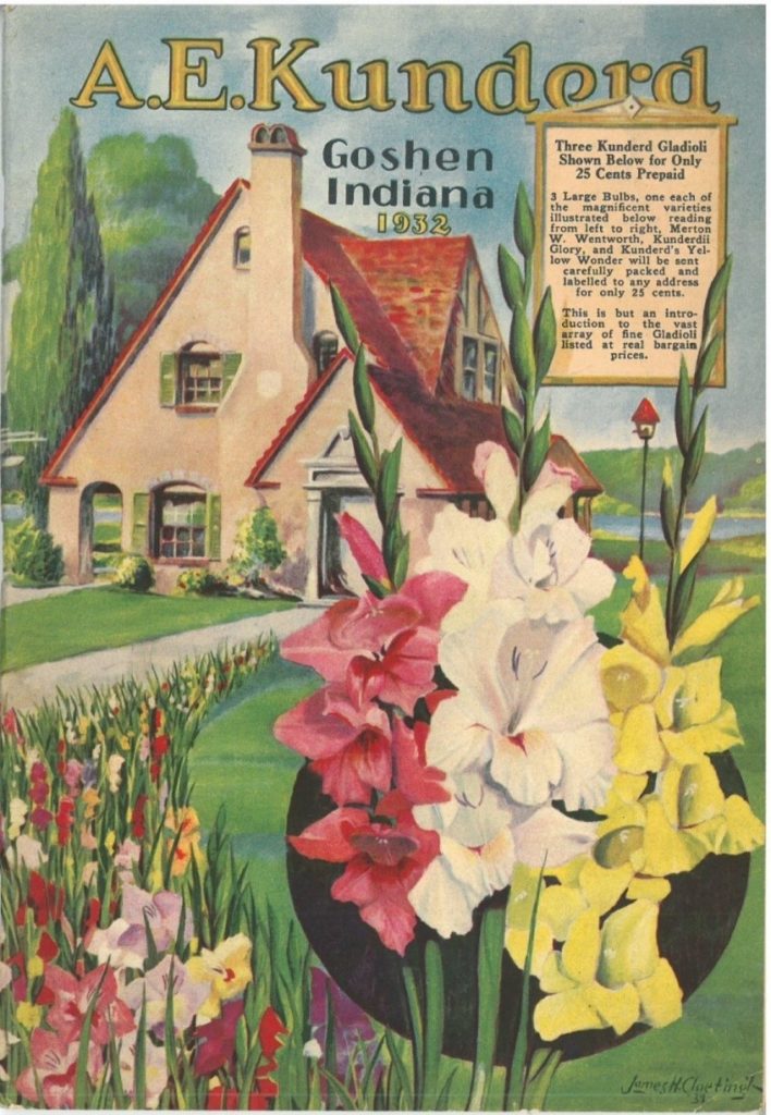 Cover of 1932 A.E. Kunderd garden catalog showing gladiolus