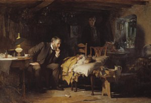 Man watching young girl sleeping on chairs with man in background