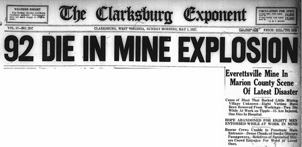 May 1, 1927 headline: 92 Die in Mine Explosion