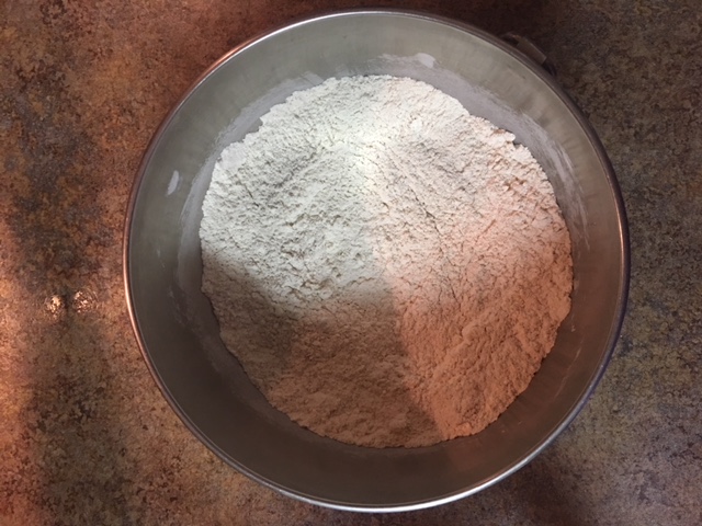 Mixing bowl containing a flour mixture