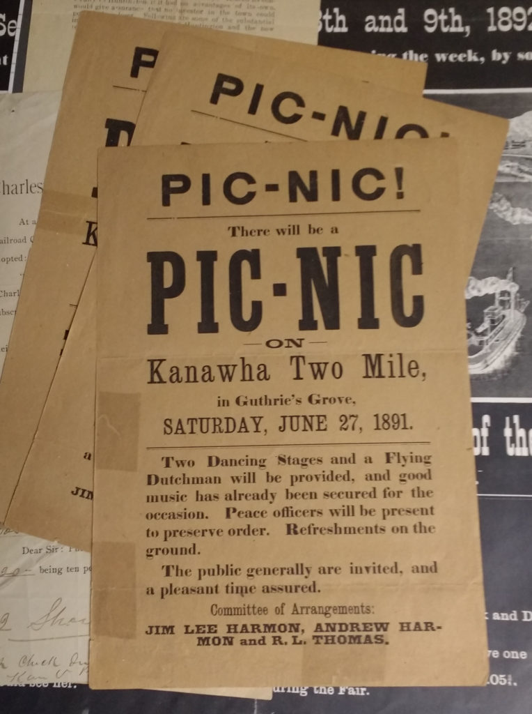 Handbill advertising a Picnic on Kanawha Two Mile in 1891