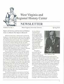 Cover of a newsletter, showing article about and photo of Louis Johnson of Steptoe and Johnson
