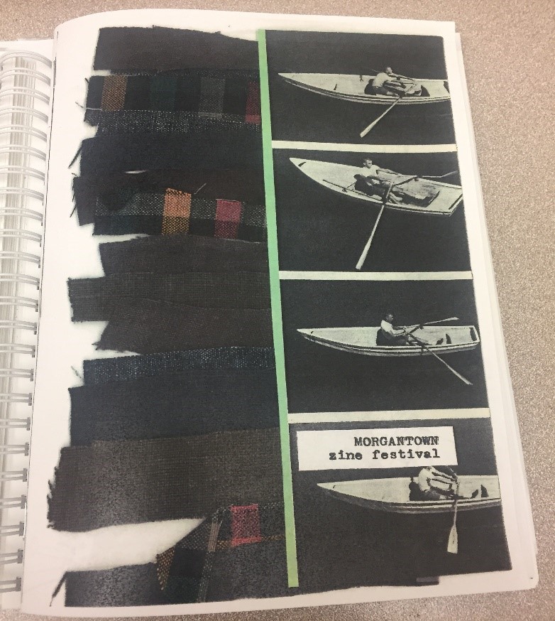 Zine page showing row boats