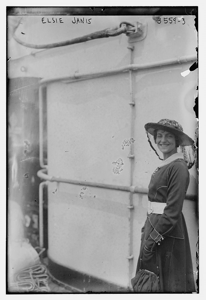 Photo of Elsie Janis on the deck of an ocean liner