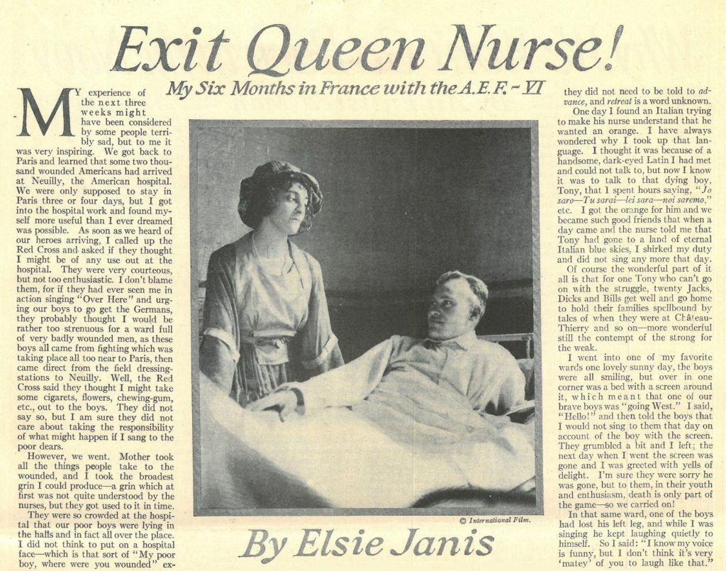 Clipping of "Exit Queen Nurse!" by Elsie Janis