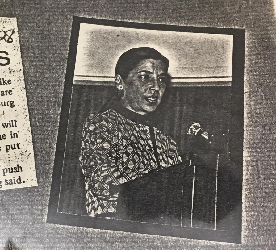 A photo of Ginsburg giving speech in 1978