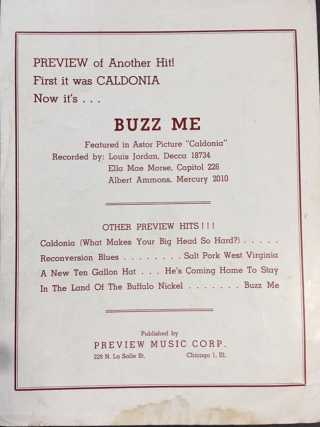 Advertisement for the song "Buzz Me" and others