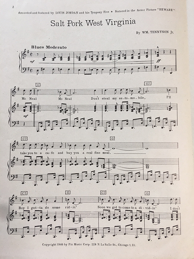 First page of sheet music for "Salt Pork West Virginia"