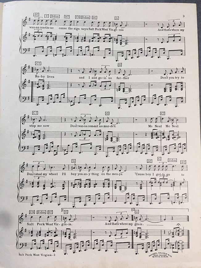 Second page of sheet music for "Salt Pork West Virginia"