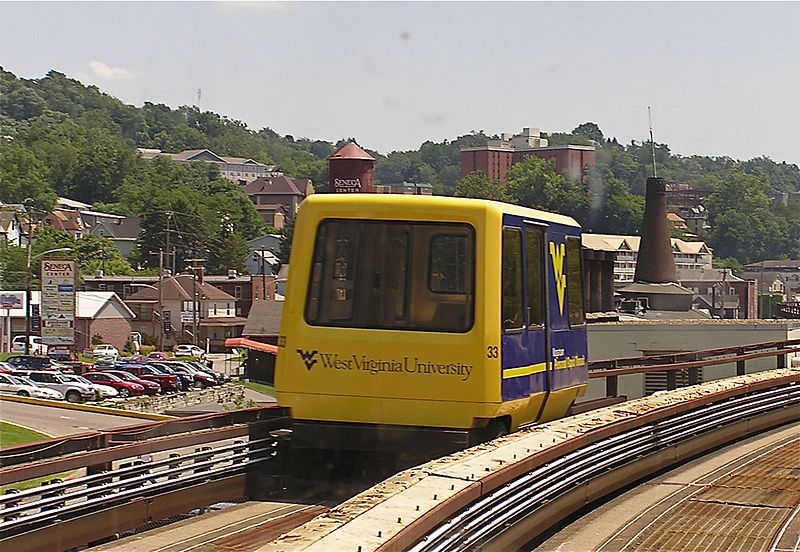 WVU PRT car moving along the track