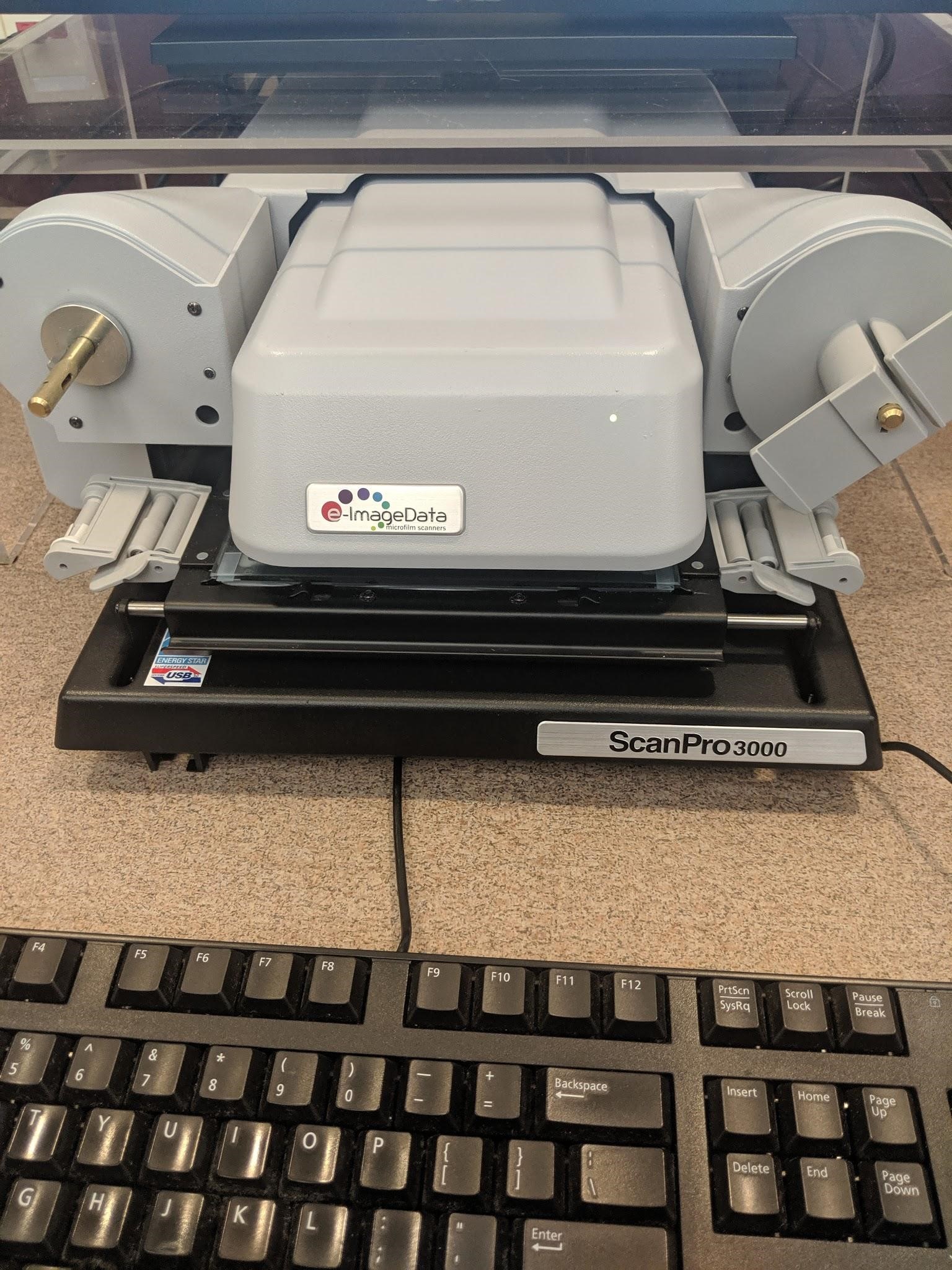 ScanPro3000 microfilm reader/scanner and keyboard