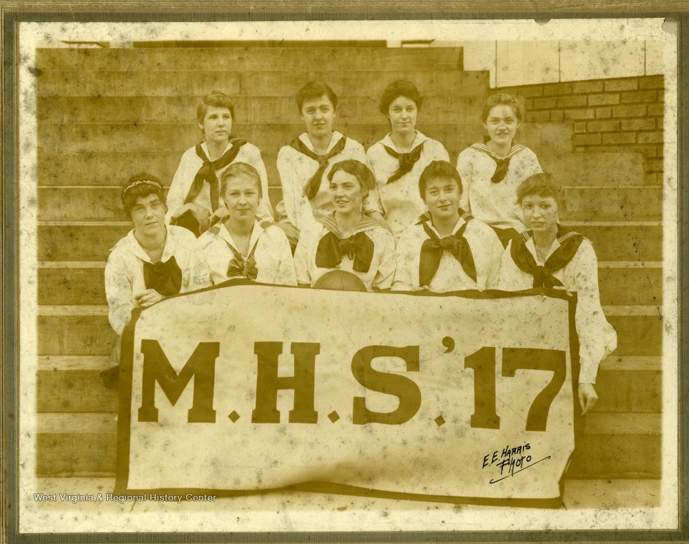 Group portrait of the women basketball team of MHS class of 1917