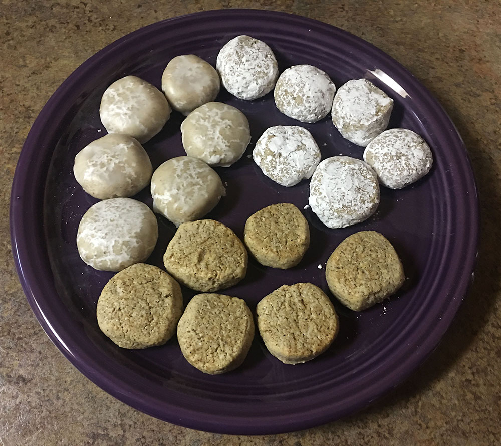 Brown and white cookies on a plate