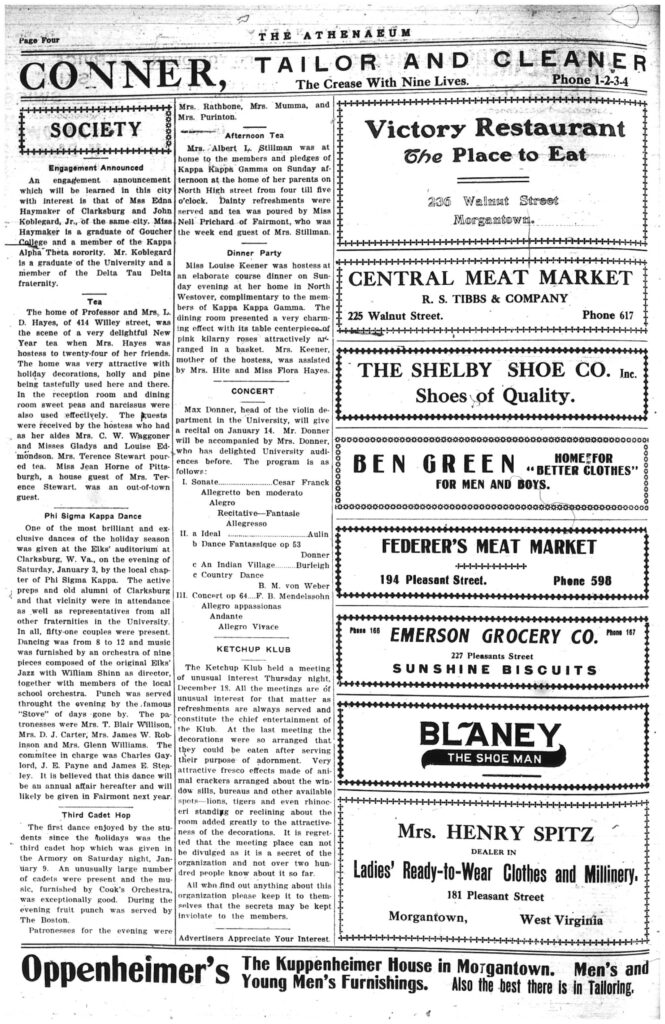 Fourth page of the Athenaeum newspaper, including text and ads