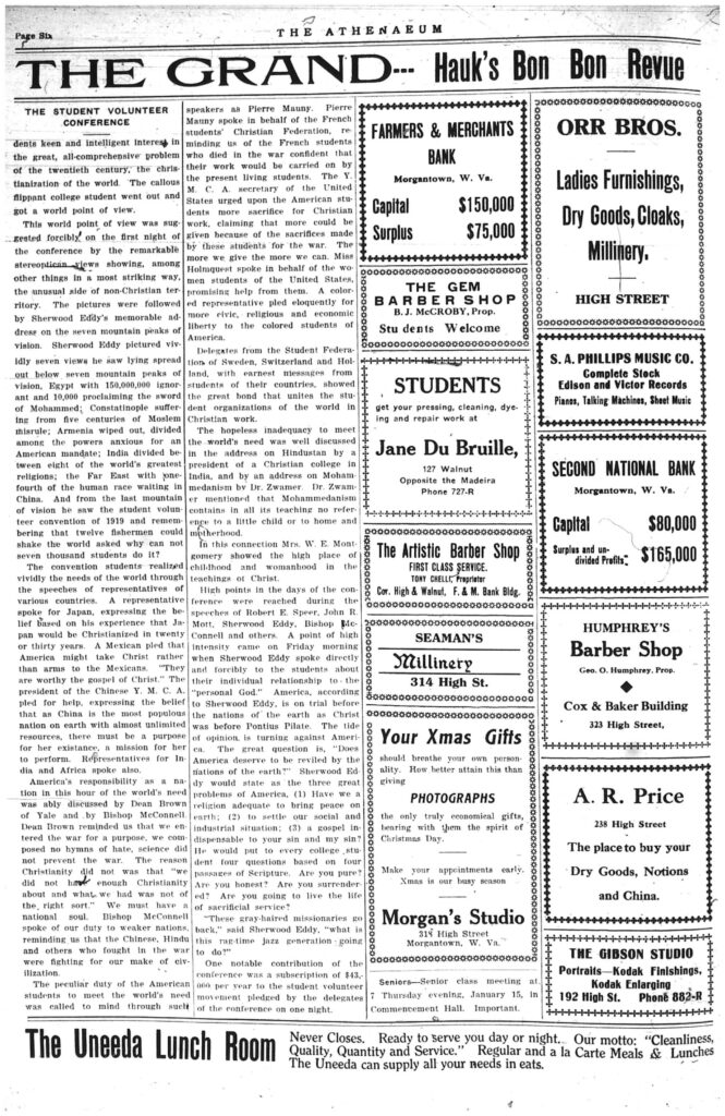 Sixth page of the Athenaeum newspaper, including text and ads