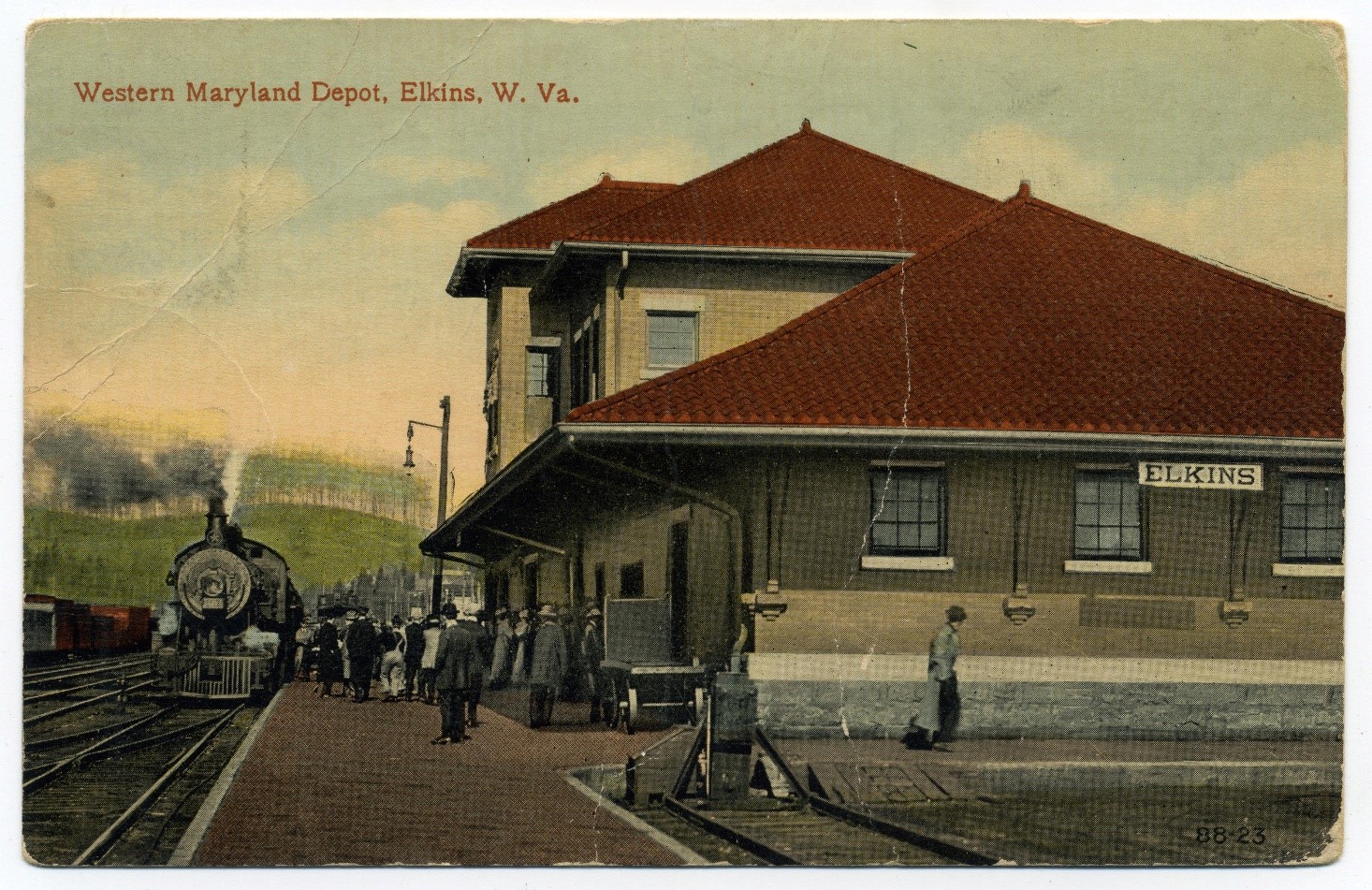 Train next to depot building