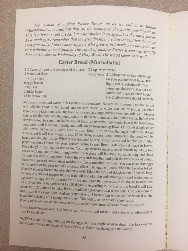 Page of a cookbook, showing recipe for Easter Bread (Muchallatta)