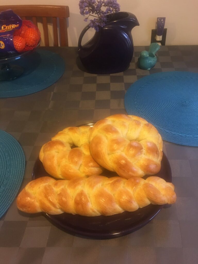 Three loaves of braided bread