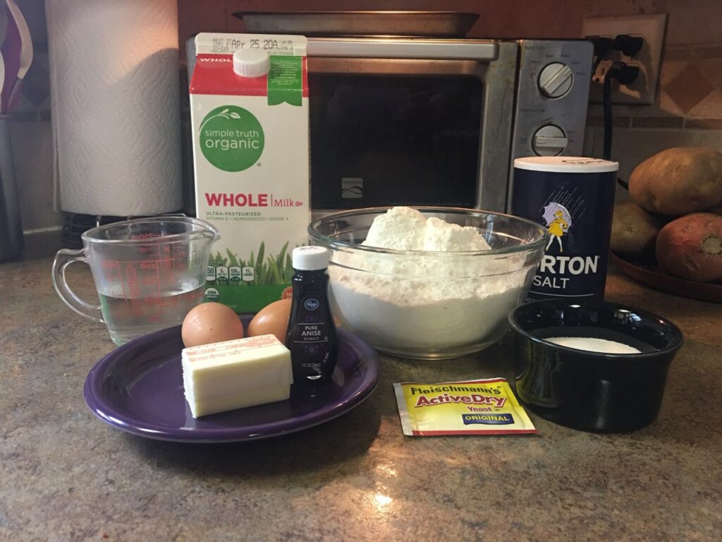 Still life of ingredients used to make Easter bread