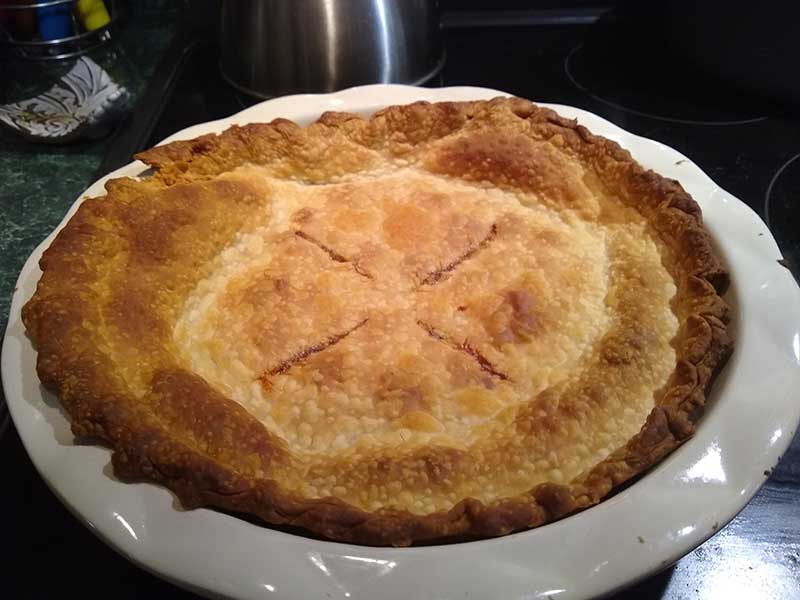 Two-crust pie in ceramic pie plate