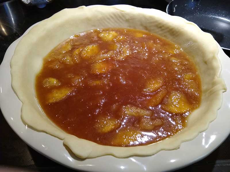 Mock apple pie filling in unbaked pie shell