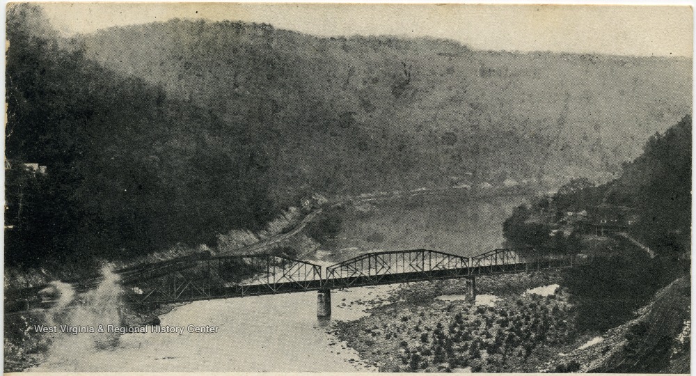 Railroad bridge across a river