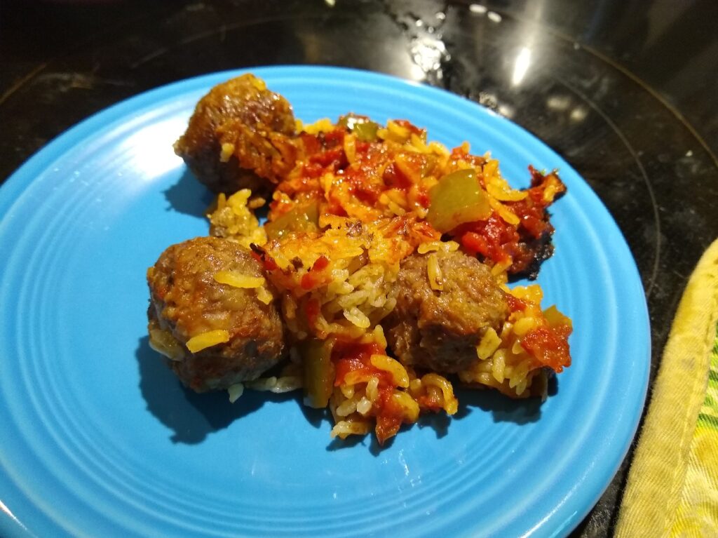 Completed meal of porcupine sausage balls on a plate