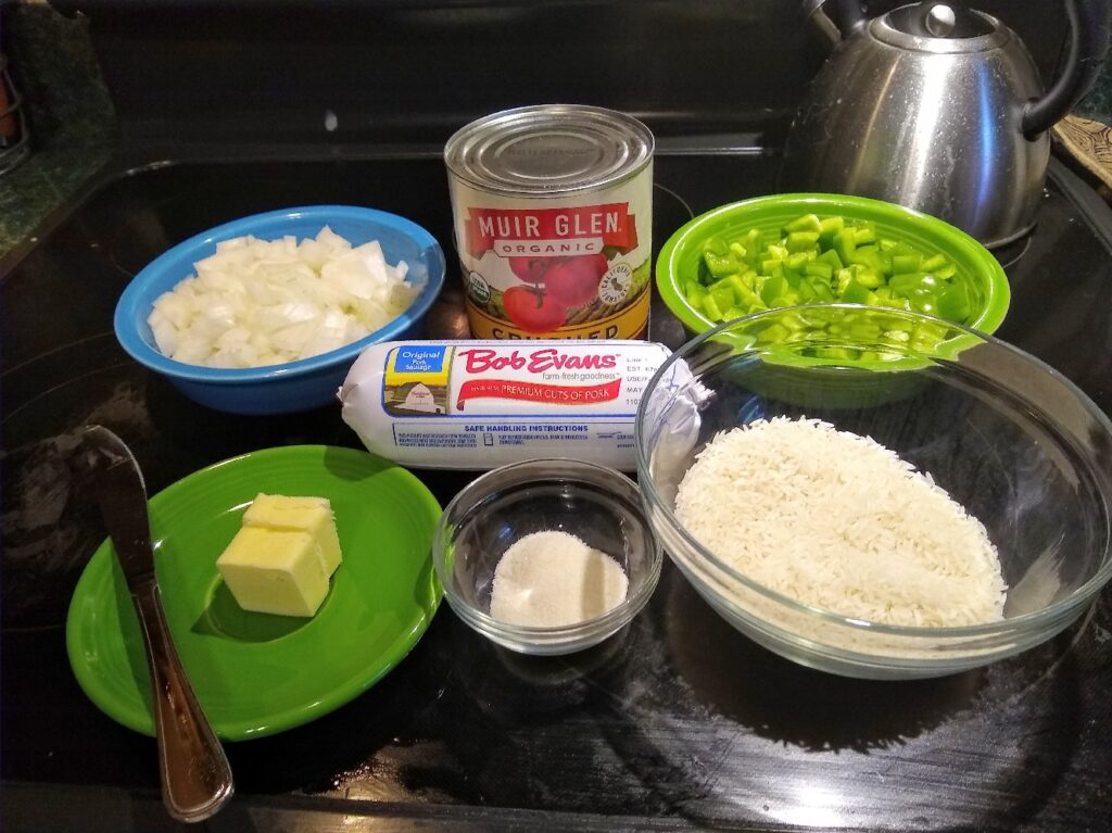 Ingredients for porcupine sausage balls