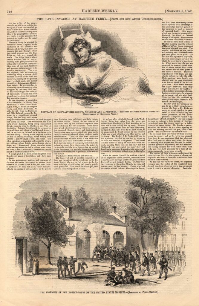 Copy of one of the Harpers Weekly articles written by David Hunter Strother, along with his illustrations, November 5, 1859