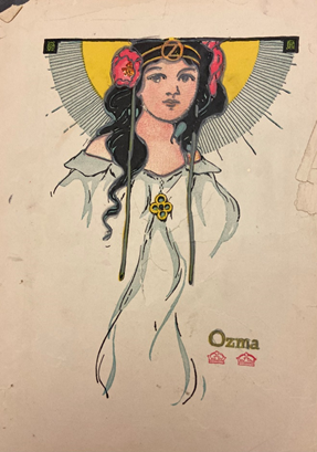 An illustration of the eponymous Ozma, from L. Frank Baum’s "Ozma of Oz," traced over with pencil.